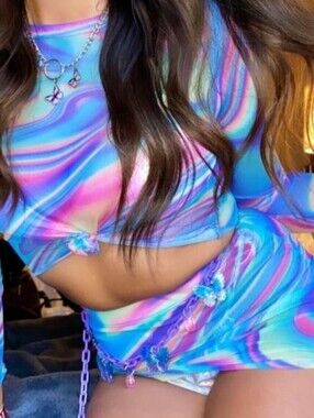 NWOT Tie-Dye Pastel Swirl Mini Skirt Blue & Pink Rock Rose Couture Size Medium